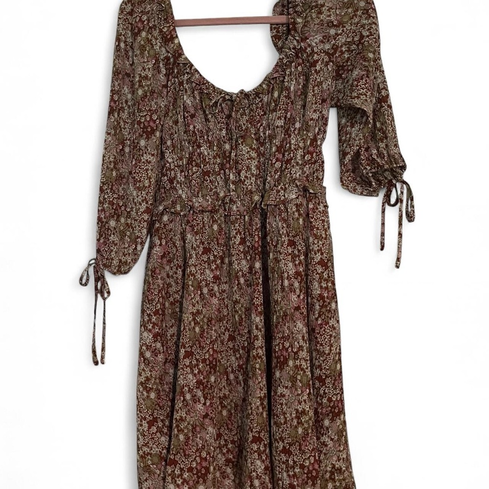 Sweet Lemon Floral Midi Dress – Cottagecore Boho Puff Sleeve (M)